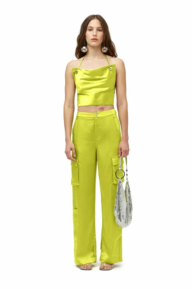 Women Simon Miller Bottoms Satin Rhodes Pant Valley Green