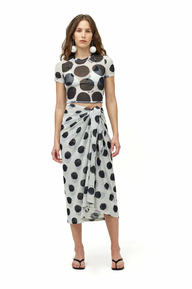 Women Simon Miller Prints Mesh Rolled Baby Tee Macadamia Black Dot Print