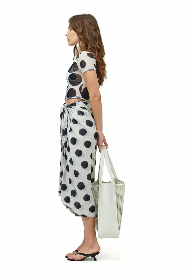 Women Simon Miller Tops Mesh Rolled Baby Tee Macadamia Black Dot Print Women Simon Miller Tops Mesh Rolled Baby Tee Macadamia Black Dot Print