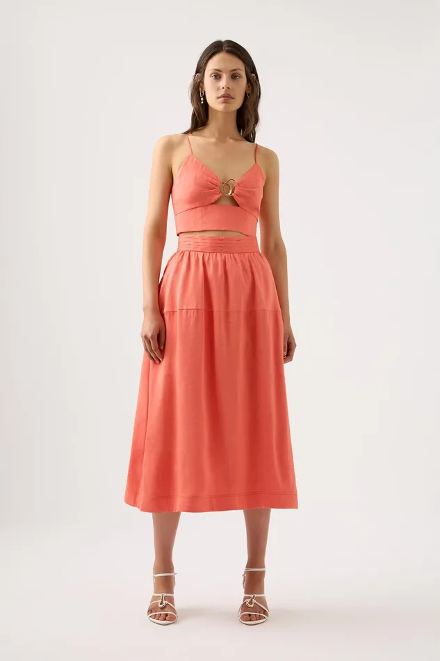 Women Skirts Aje Shelly Flare Tuck Midi Skirt Coral