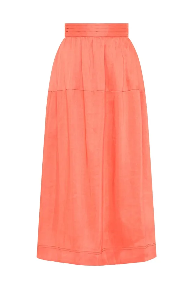 Women Skirts Aje Shelly Flare Tuck Midi Skirt Coral