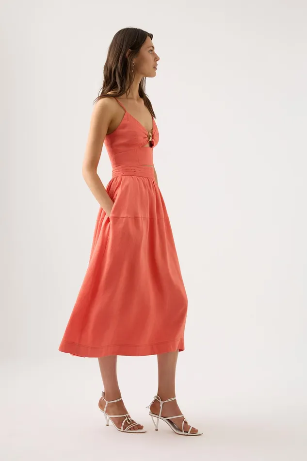 Women Skirts Aje Shelly Flare Tuck Midi Skirt Coral