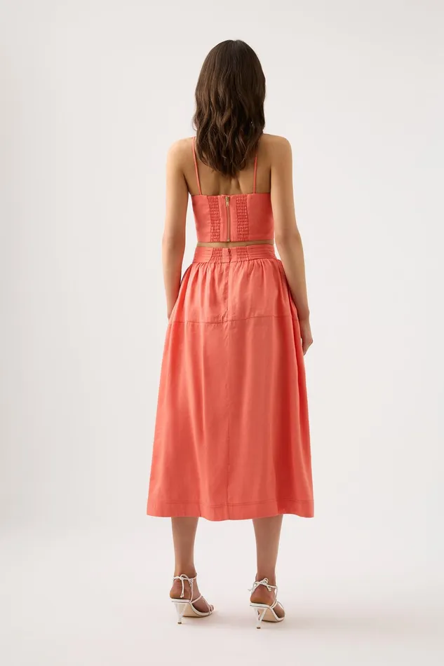 Women Skirts Aje Shelly Flare Tuck Midi Skirt Coral
