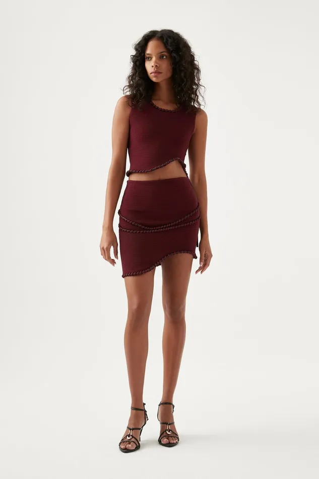 Women Skirts Aje Undulating Knit Mini Skirt Burgundy