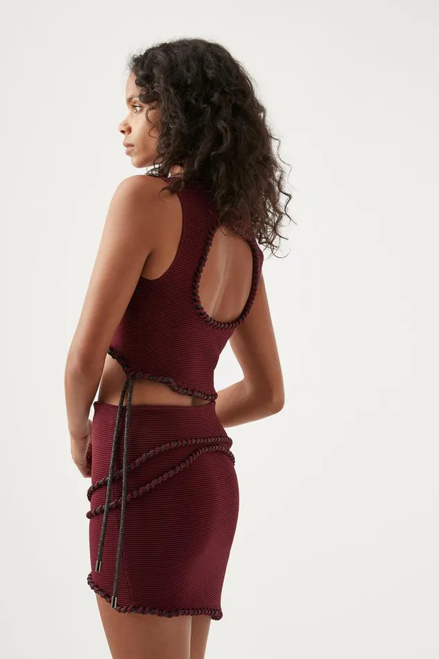 Women Skirts Aje Undulating Knit Mini Skirt Burgundy