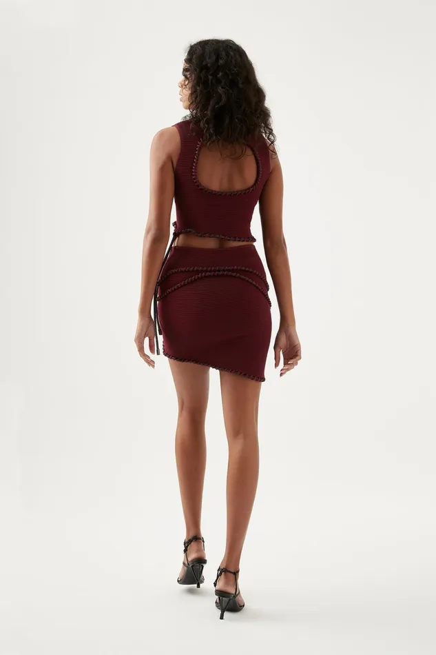 Women Skirts Aje Undulating Knit Mini Skirt Burgundy