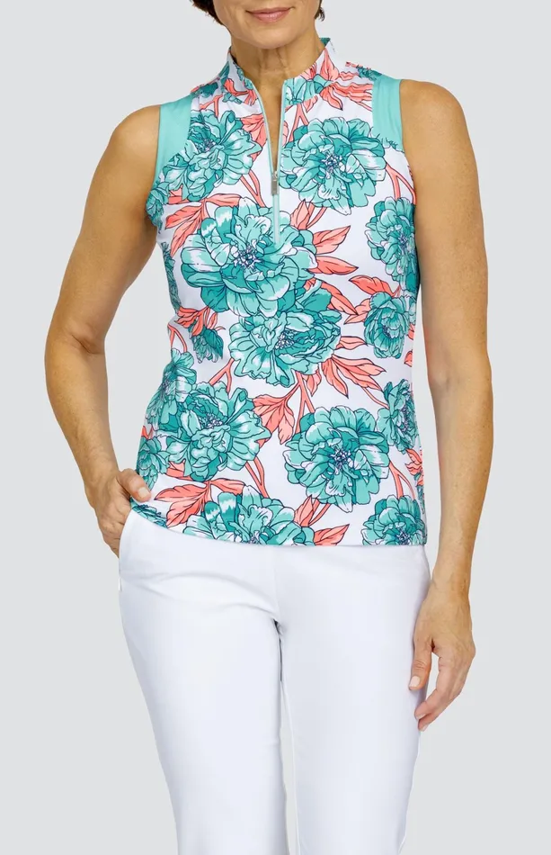 Women Sleeveless Tail Activewear Patti Top 8211 Peony Blooms