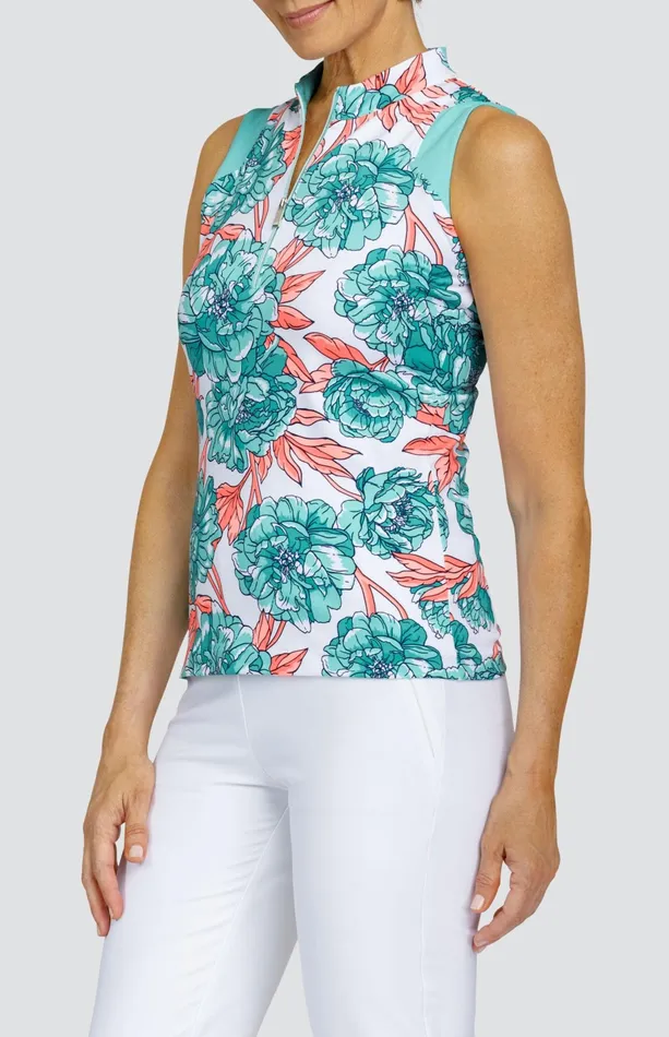 Women Sleeveless Tail Activewear Patti Top 8211 Peony Blooms