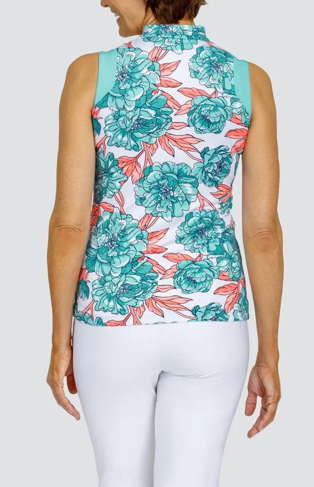 Women Sleeveless Tail Activewear Patti Top 8211 Peony Blooms