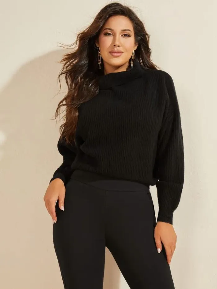 Women Snuggle Up Cashmere Sweater Black Marciano Tops And Sweaters
