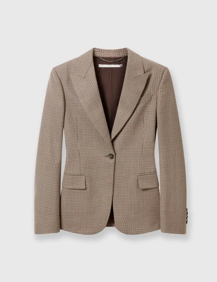 Women Stella McCartney Coats And Jackets Oversized Houndstooth SingleBreasted Blazer Brown