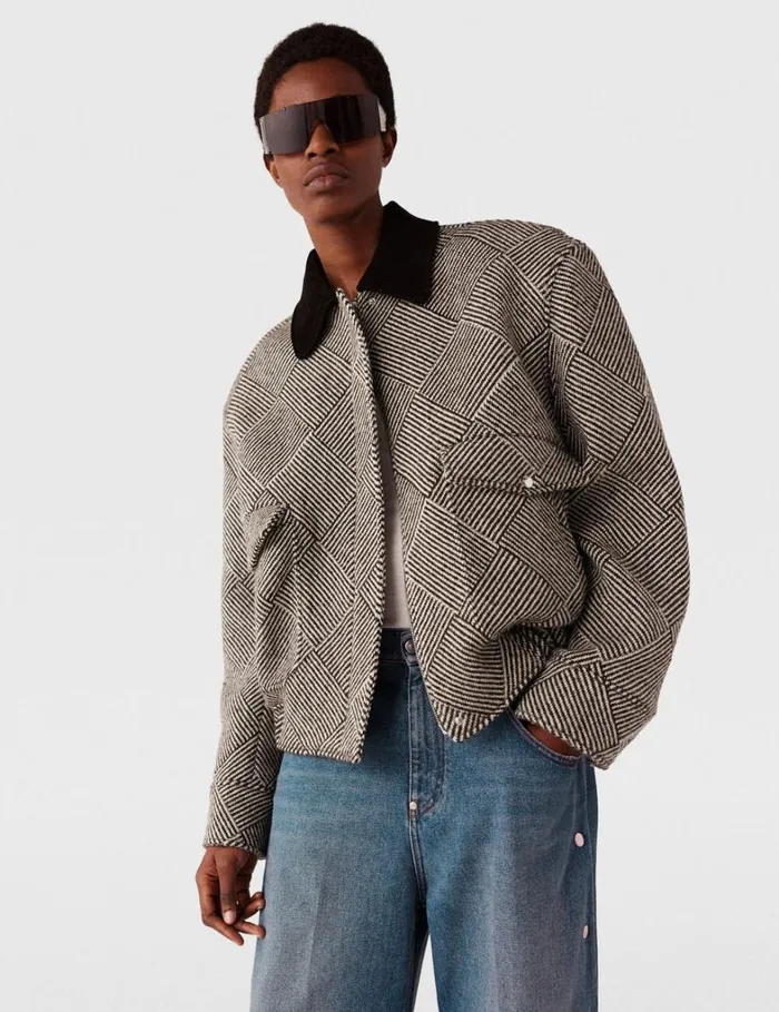 Women Stella McCartney Coats And Jackets Oversized Tweed Bomber Jacket Beige Tweed Women Stella McCartney Coats And Jackets Oversized Tweed Bomber Jacket Beige Tweed