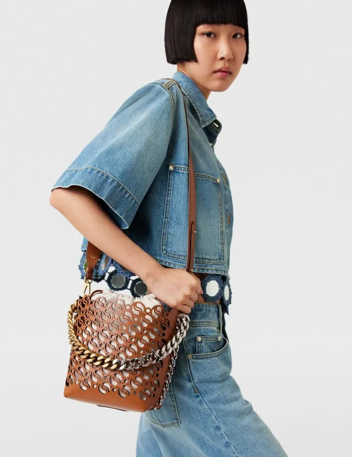 Women Stella McCartney Crossbody Bags Frayme SWave Bucket Bag Tan Women Stella McCartney Crossbody Bags Frayme SWave Bucket Bag Tan
