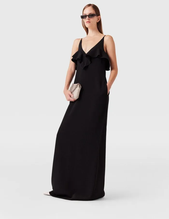 Women Stella McCartney Dresses Ruffle Tier VNeck Dress Black Women Stella McCartney Dresses Ruffle Tier VNeck Dress Black