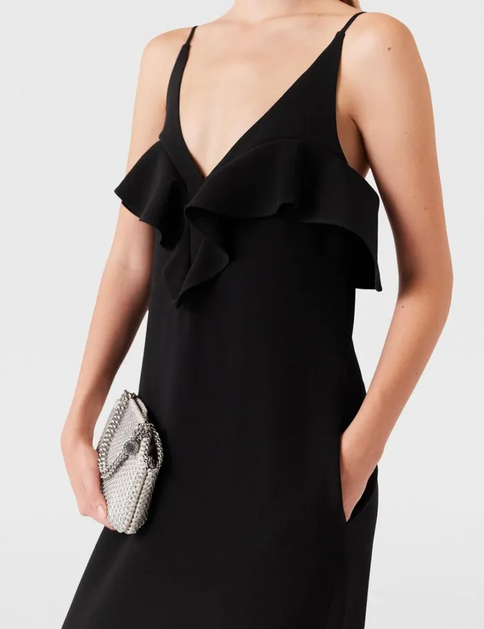 Women Stella McCartney Dresses Ruffle Tier VNeck Dress Black Women Stella McCartney Dresses Ruffle Tier VNeck Dress Black