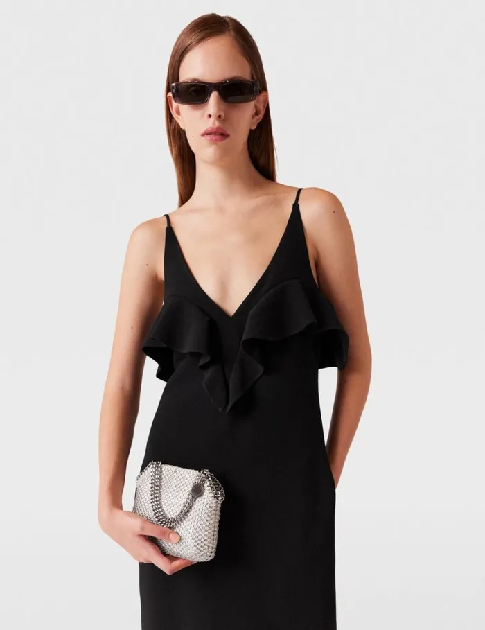 Women Stella McCartney Dresses Ruffle Tier VNeck Dress Black Women Stella McCartney Dresses Ruffle Tier VNeck Dress Black