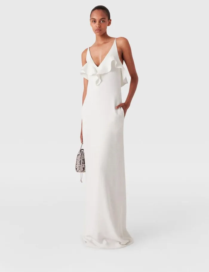 Women Stella McCartney Dresses Ruffle Tier VNeck Dress White Women Stella McCartney Dresses Ruffle Tier VNeck Dress White