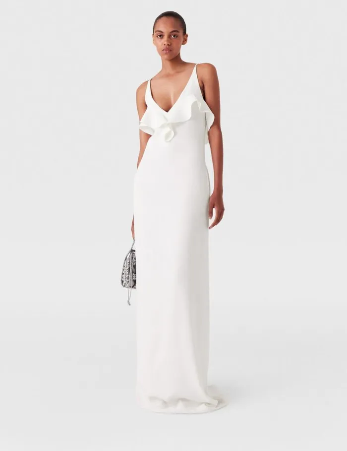 Women Stella McCartney Dresses Ruffle Tier VNeck Dress White Women Stella McCartney Dresses Ruffle Tier VNeck Dress White