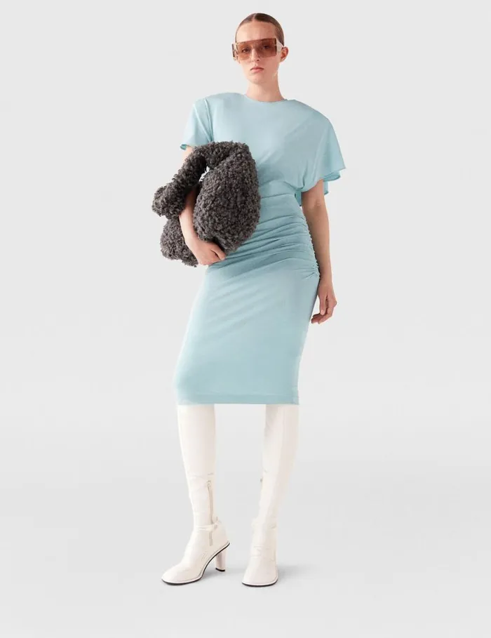 Women Stella McCartney Dresses Strong Shoulder ShortSleeve Midi Dress Light Blue Women Stella McCartney Dresses Strong Shoulder ShortSleeve Midi Dress Light Blue
