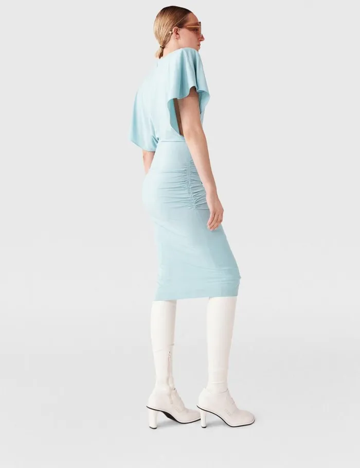 Women Stella McCartney Dresses Strong Shoulder ShortSleeve Midi Dress Light Blue Women Stella McCartney Dresses Strong Shoulder ShortSleeve Midi Dress Light Blue