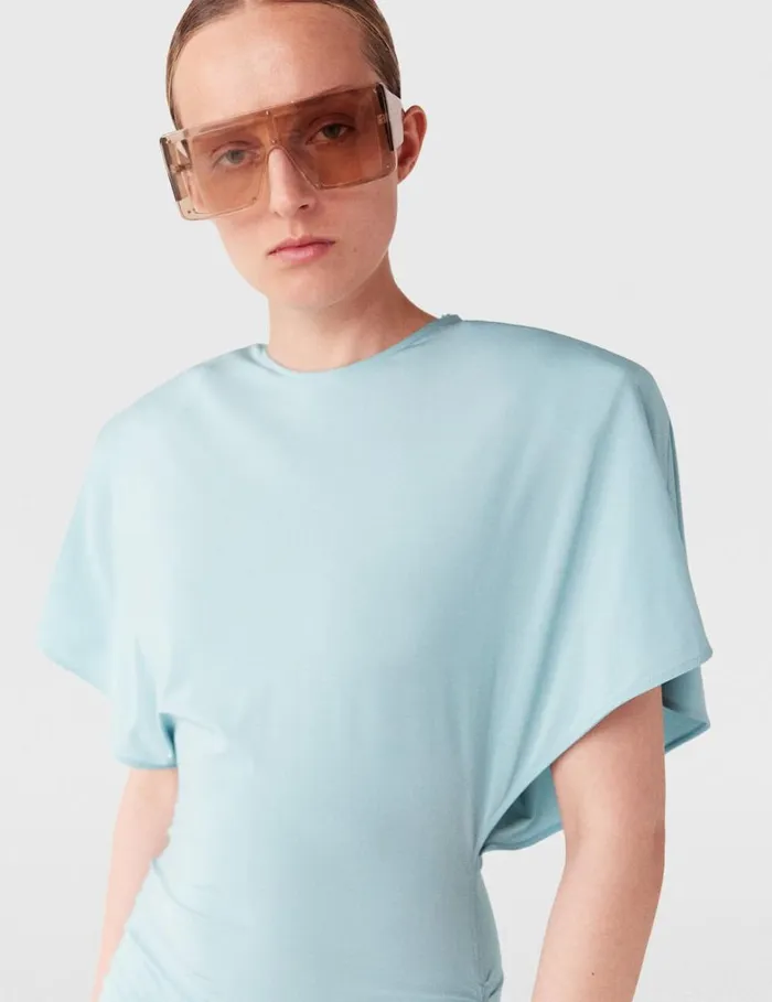 Women Stella McCartney Dresses Strong Shoulder ShortSleeve Midi Dress Light Blue Women Stella McCartney Dresses Strong Shoulder ShortSleeve Midi Dress Light Blue