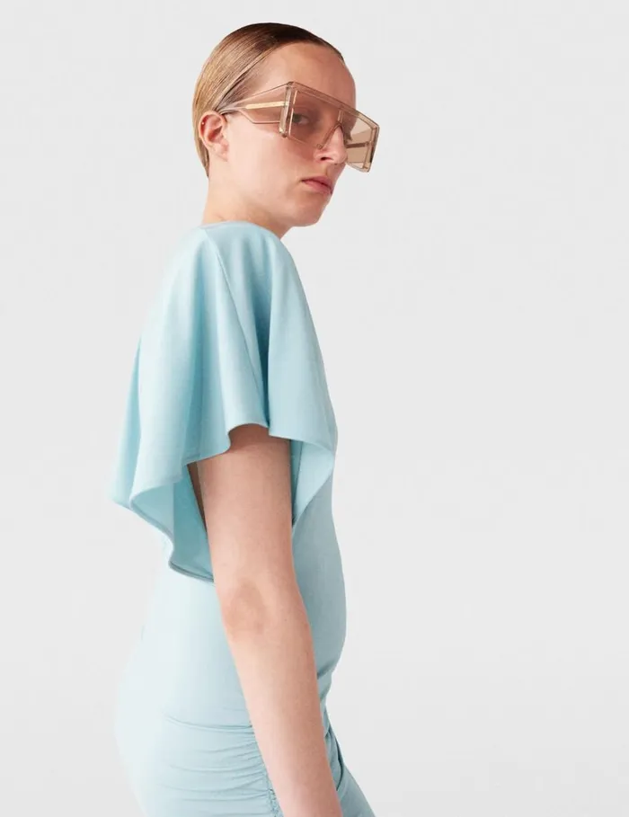 Women Stella McCartney Dresses Strong Shoulder ShortSleeve Midi Dress Light Blue Women Stella McCartney Dresses Strong Shoulder ShortSleeve Midi Dress Light Blue