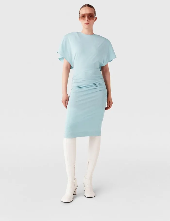 Women Stella McCartney Dresses Strong Shoulder ShortSleeve Midi Dress Light Blue Women Stella McCartney Dresses Strong Shoulder ShortSleeve Midi Dress Light Blue
