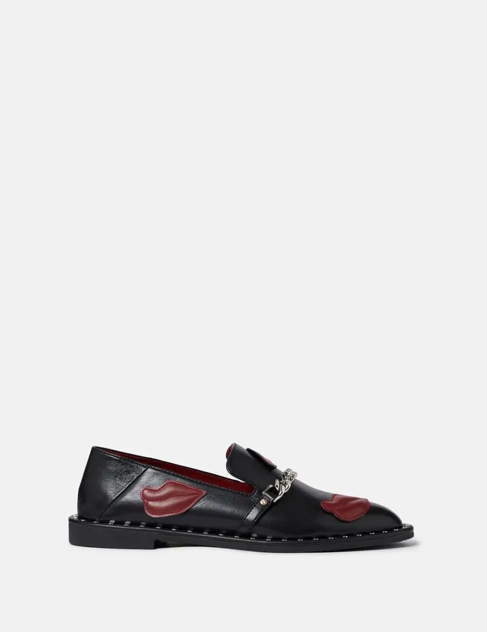 Women Stella McCartney Flats Falabella Lip Appliqu Loafers Pitch Black