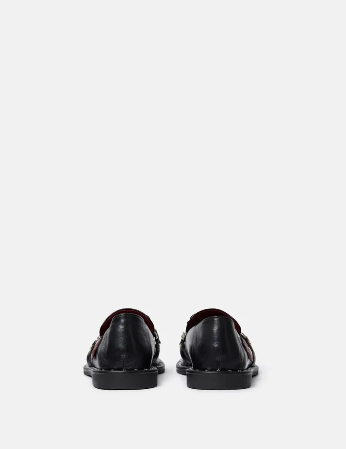 Women Stella McCartney Flats Falabella Lip Appliqu Loafers Pitch Black Women Stella McCartney Flats Falabella Lip Appliqu Loafers Pitch Black