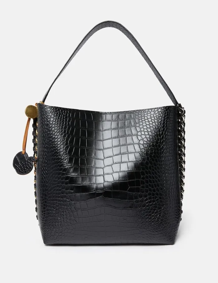 Women Stella McCartney Frayme Bag Frayme CrocEffect Embossed Tote Bag Black