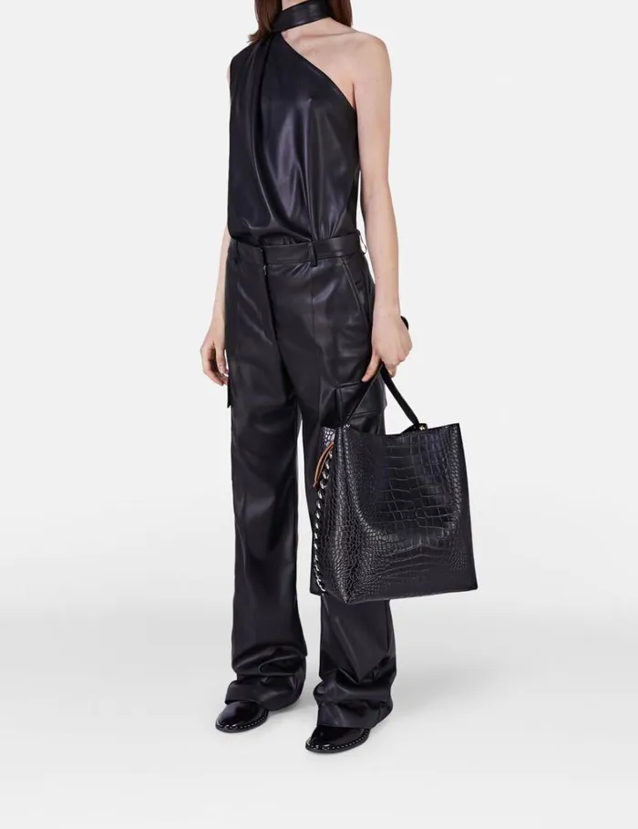 Women Stella McCartney Frayme Bag Frayme CrocEffect Embossed Tote Bag Black Women Stella McCartney Frayme Bag Frayme CrocEffect Embossed Tote Bag Black