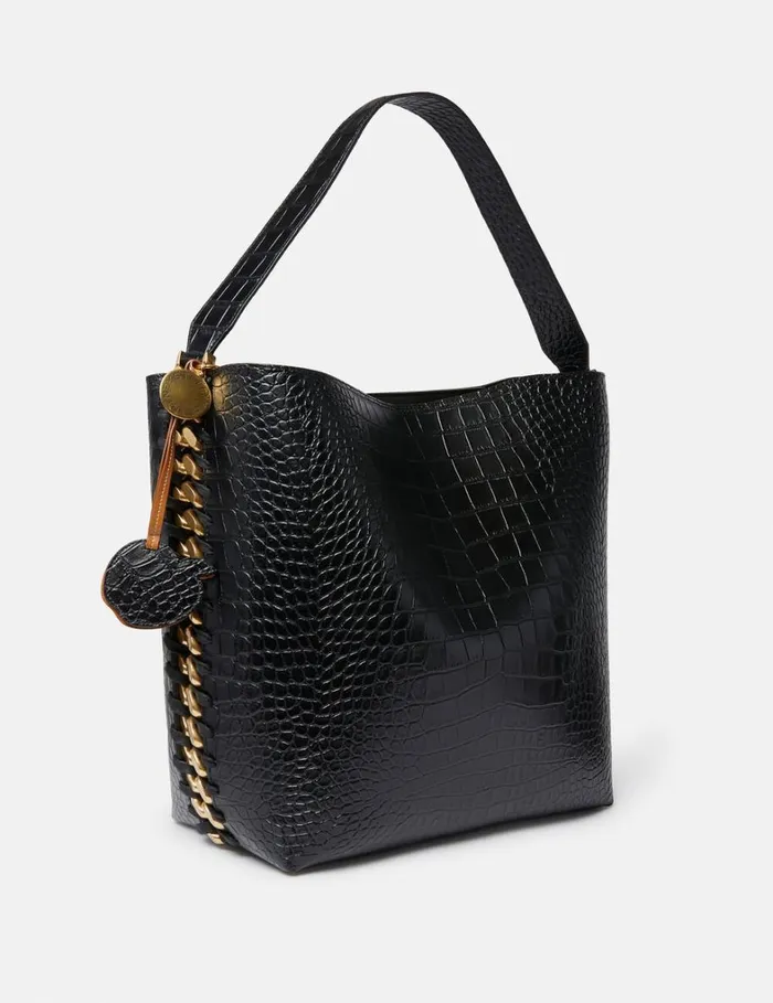 Women Stella McCartney Frayme Bag Frayme CrocEffect Embossed Tote Bag Black Women Stella McCartney Frayme Bag Frayme CrocEffect Embossed Tote Bag Black