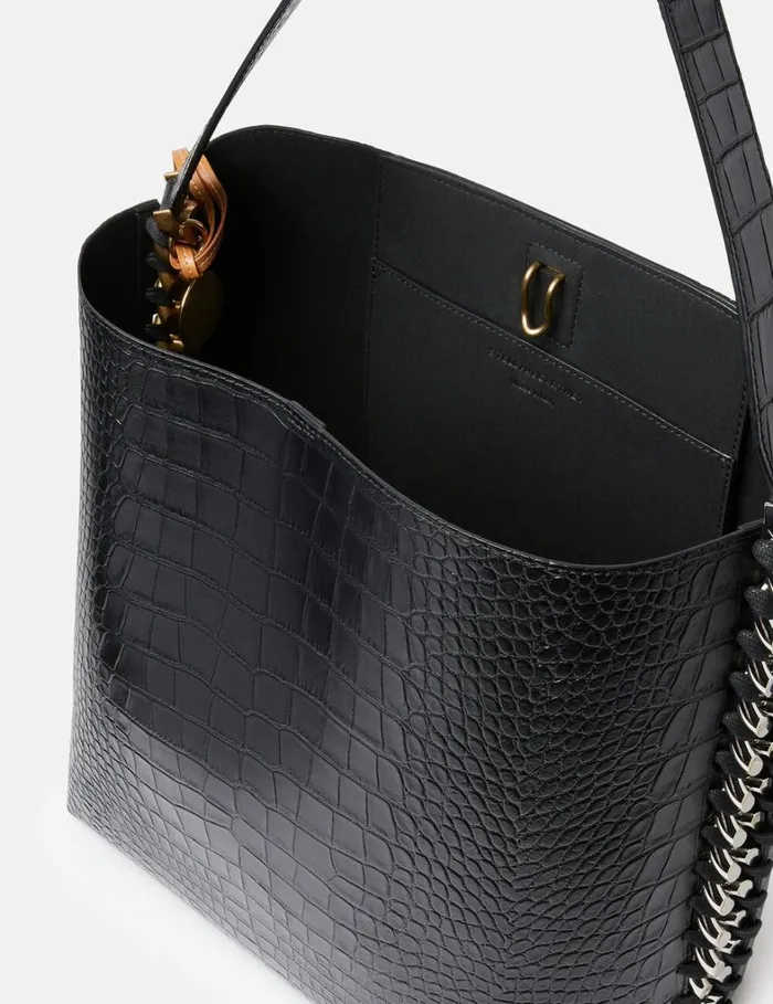 Women Stella McCartney Frayme Bag Frayme CrocEffect Embossed Tote Bag Black Women Stella McCartney Frayme Bag Frayme CrocEffect Embossed Tote Bag Black