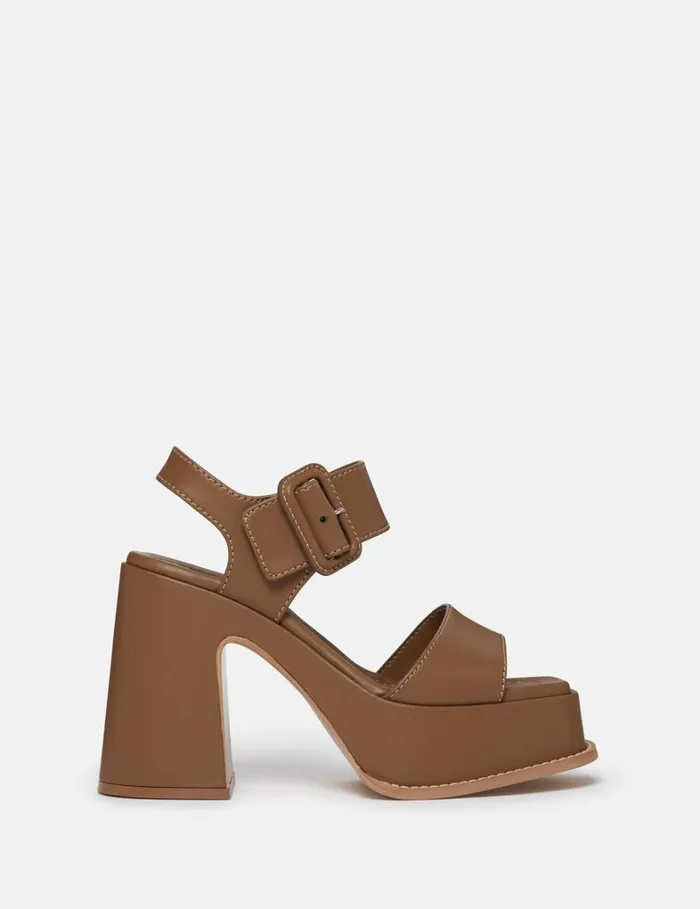Women Stella McCartney Heels Skyla Buckled Platform Sandals Pitch Black