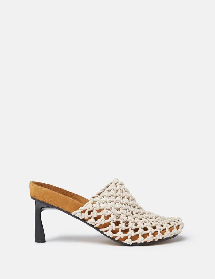 Women Stella McCartney Heels Terra Recycled Knotted Net Mules Greggio White