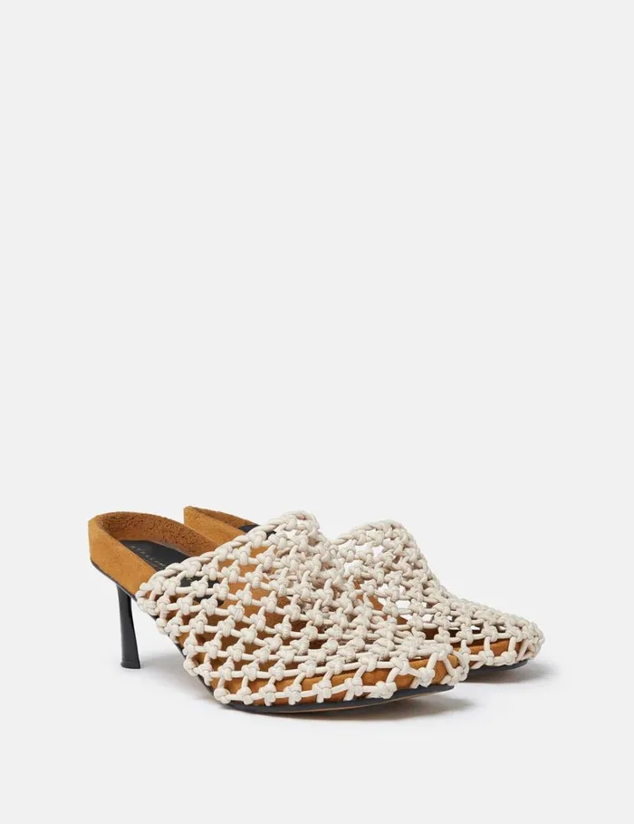 Women Stella McCartney Heels Terra Recycled Knotted Net Mules Greggio White Women Stella McCartney Heels Terra Recycled Knotted Net Mules Greggio White
