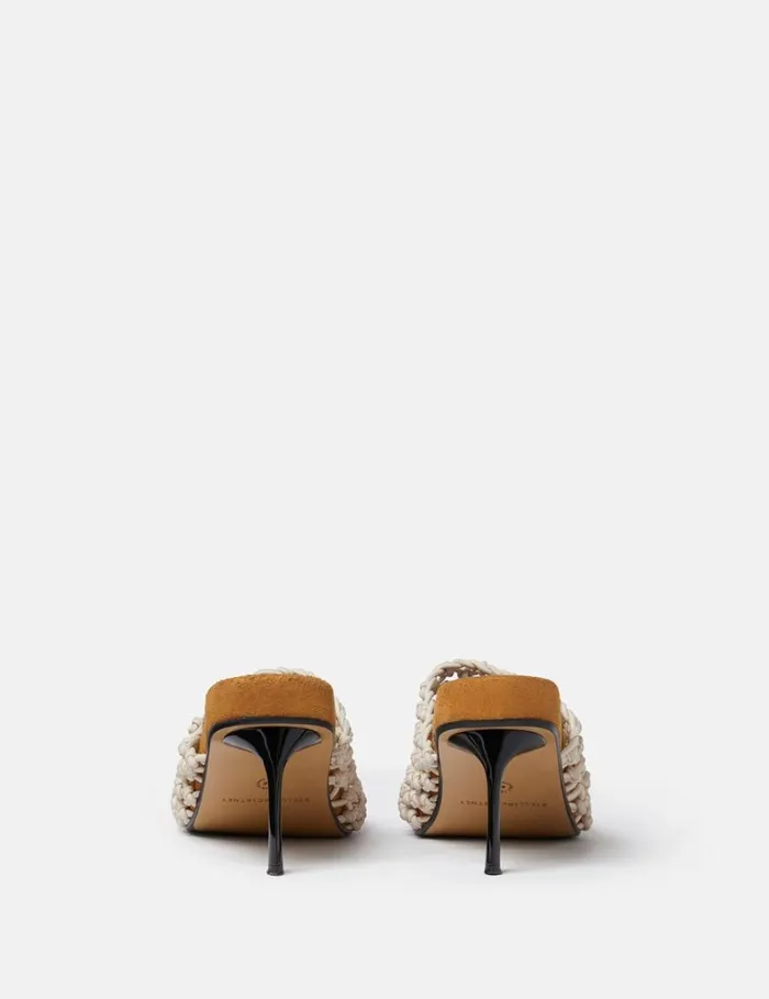 Women Stella McCartney Heels Terra Recycled Knotted Net Mules Greggio White Women Stella McCartney Heels Terra Recycled Knotted Net Mules Greggio White