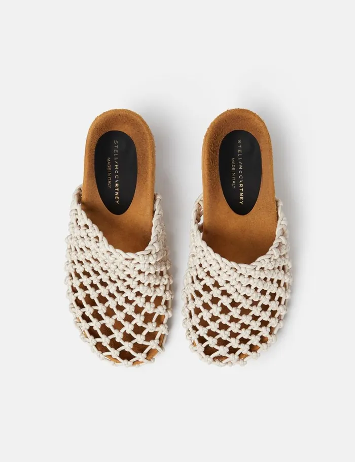 Women Stella McCartney Heels Terra Recycled Knotted Net Mules Greggio White Women Stella McCartney Heels Terra Recycled Knotted Net Mules Greggio White