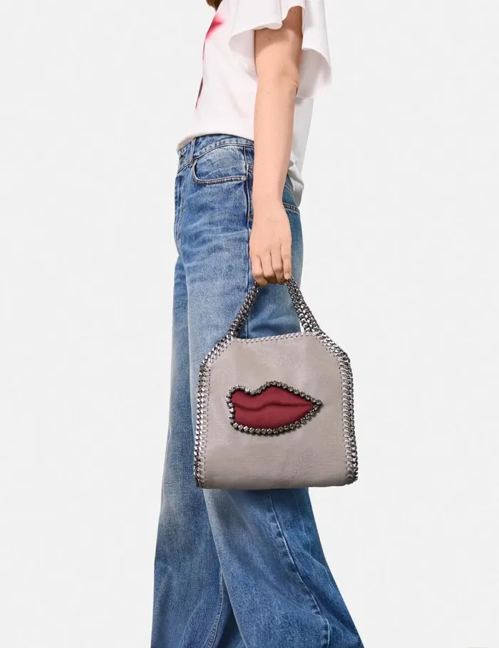 Women Stella McCartney Iconic Falabella Falabella Lips Mini Tote Bag Grey Women Stella McCartney Iconic Falabella Falabella Lips Mini Tote Bag Grey