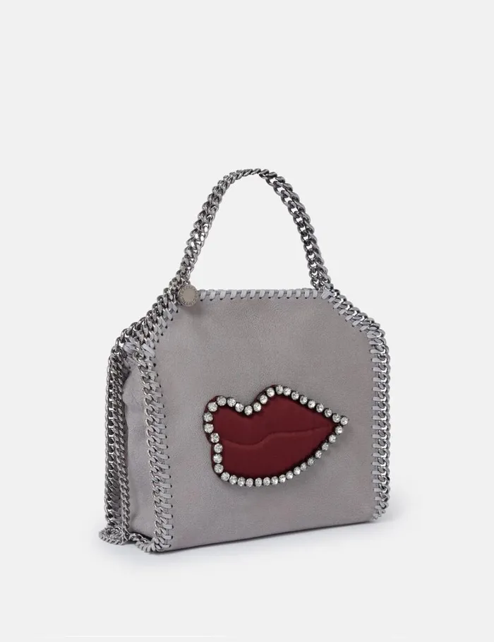 Women Stella McCartney Iconic Falabella Falabella Lips Mini Tote Bag Grey Women Stella McCartney Iconic Falabella Falabella Lips Mini Tote Bag Grey