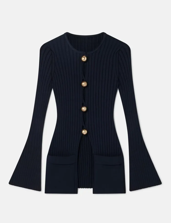 Women Stella McCartney Knitwear Ribbed Long Sleeve Cardigan Deep Navy