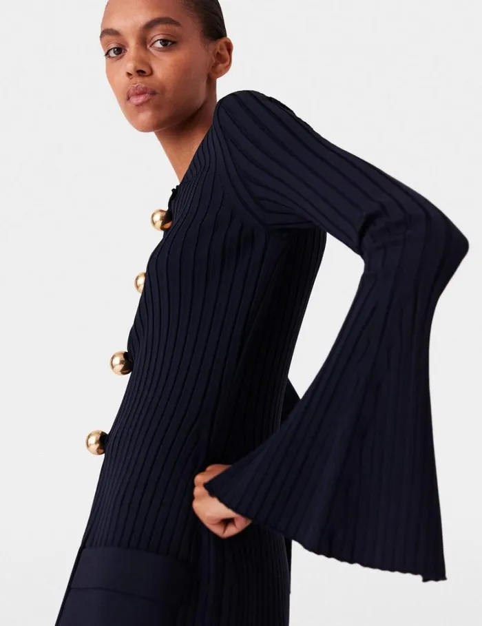 Women Stella McCartney Knitwear Ribbed Long Sleeve Cardigan Deep Navy Women Stella McCartney Knitwear Ribbed Long Sleeve Cardigan Deep Navy