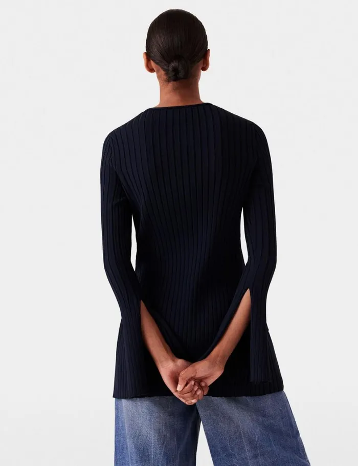 Women Stella McCartney Knitwear Ribbed Long Sleeve Cardigan Deep Navy Women Stella McCartney Knitwear Ribbed Long Sleeve Cardigan Deep Navy