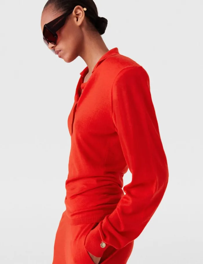 Women Stella McCartney Knitwear Strong Shoulder Polo Shirt Lipstick Red Women Stella McCartney Knitwear Strong Shoulder Polo Shirt Lipstick Red