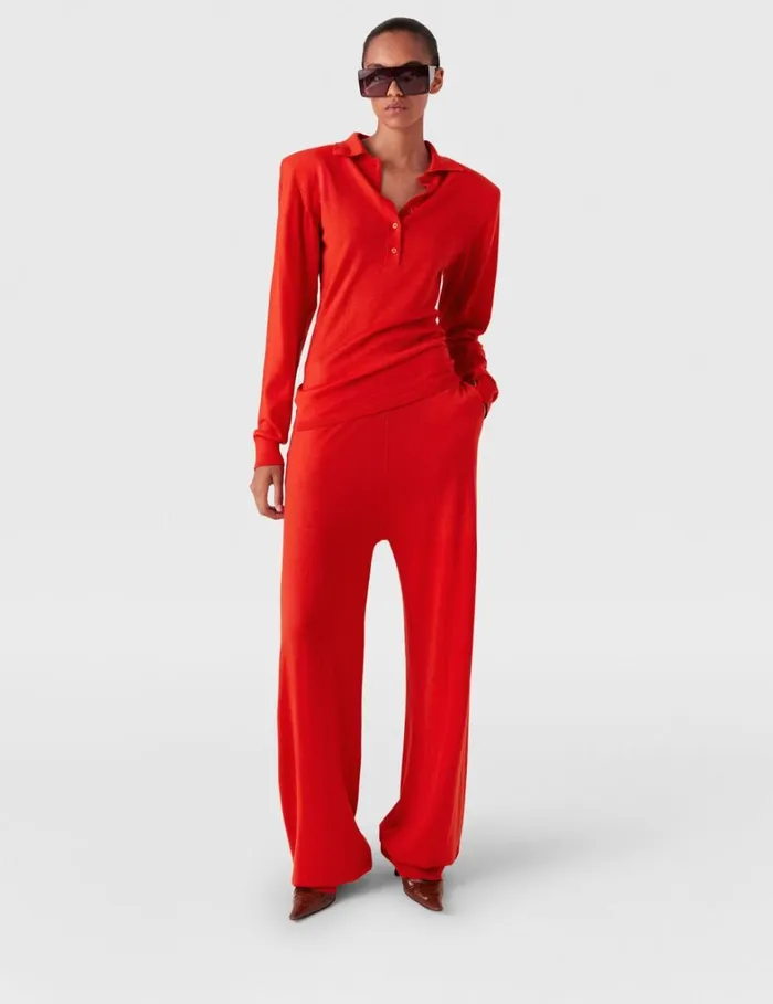 Women Stella McCartney Knitwear Strong Shoulder Polo Shirt Lipstick Red Women Stella McCartney Knitwear Strong Shoulder Polo Shirt Lipstick Red
