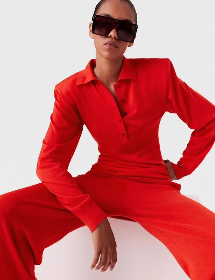 Women Stella McCartney Knitwear Strong Shoulder Polo Shirt Lipstick Red Women Stella McCartney Knitwear Strong Shoulder Polo Shirt Lipstick Red