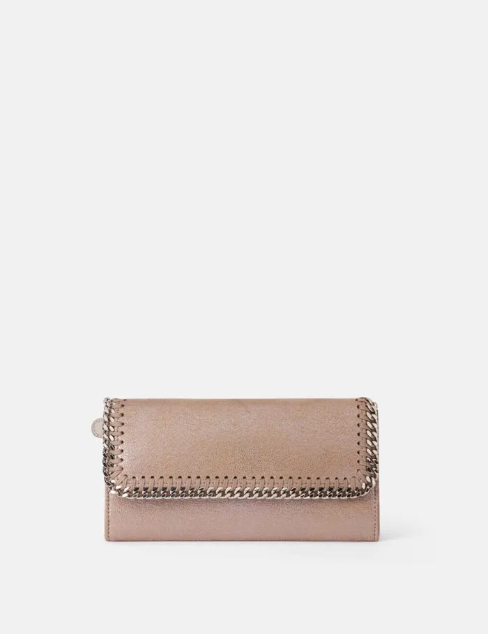 Women Stella McCartney Long Wallets Falabella Flap Continental Pearlescent Wallet Pink Pearl