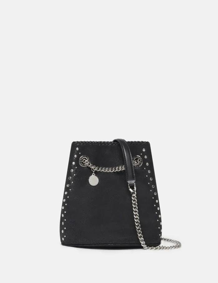 Women Stella McCartney Mini Bags And Clutches Falabella Studded Bucket Bag Pitch Black