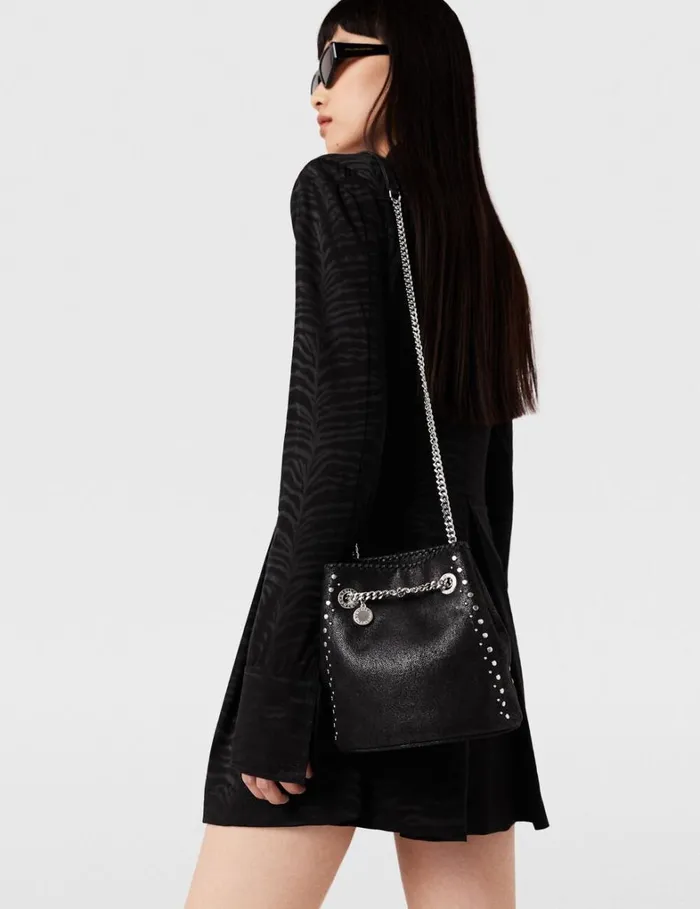 Women Stella McCartney Mini Bags And Clutches Falabella Studded Bucket Bag Pitch Black Women Stella McCartney Mini Bags And Clutches Falabella Studded Bucket Bag Pitch Black