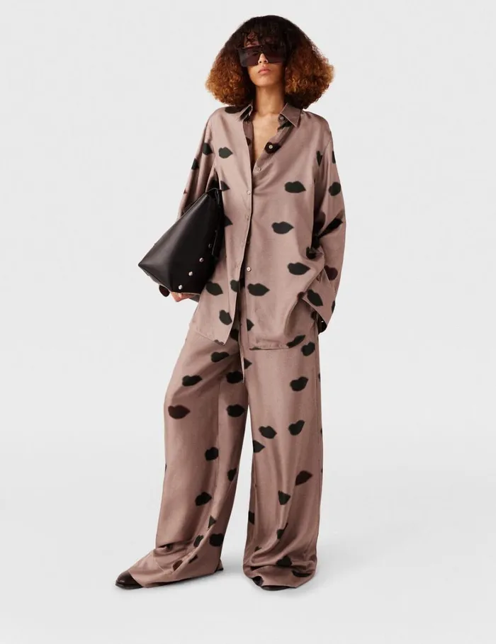 Women Stella McCartney Pants And Shorts Oversized Lips Print Pants Ashy Mauve Women Stella McCartney Pants And Shorts Oversized Lips Print Pants Ashy Mauve
